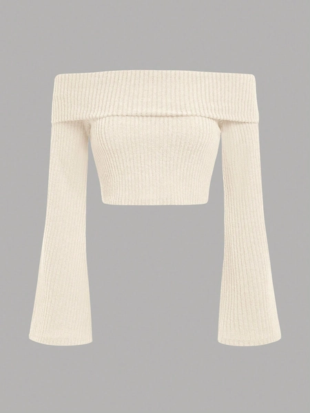 SHEIN EZwear Plus Off Shoulder Trumpet Sleeve Tee