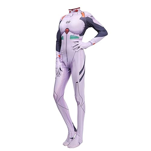 Jiumaocleu Ayanami Rei Rollenspiel Kostüm Overall mit Perücken Damen Jumpsuit Catsuit Anime Cosplay Bodysuit Einteiliger mit Handschuhen für Halloween Party Karneval - Jumpsuit - L