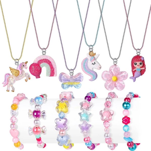 12PCS Unicorn Girls Jewellery Set Princess Dress Up Kids Necklace Bracelet Kit