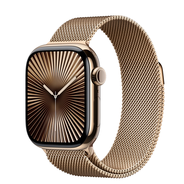 Apple Watch Series 10 GPS + Cellular, 42-mm Gold Titanium Case with Gold Milanese Loop