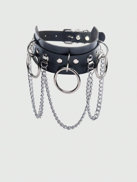 ROMWE Grunge Punk 1 Pieza Collar Del Estilo Punk Con Cadena Y Borla De PU, Adecuado Para El Uso Diario De Las Mujeres