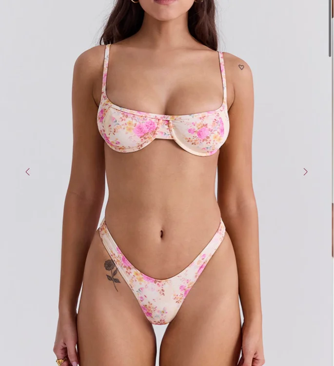House of Floral Print High Leg Bikini Bottom CB | Womenswear designed in London.