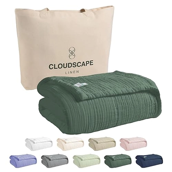 CLOUDSCAPE LINEN Soft 8 Layer Muslin Cotton Blanket King Size, Lightweight and Breathable Blanket for All Season, Best Gift for Women, 92x108, Olive Green
