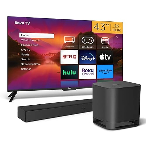 Roku 43" Select Series Smart TV, Wireless Soundbar & Bass Subwoofer Bundle - RokuTV Audio