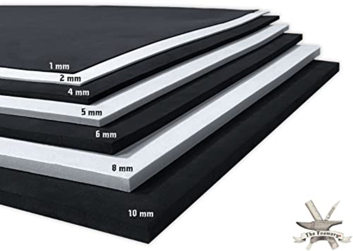 EVA Foam Cosplay - 4mm (1mm to 10mm) - Black or White - 14" x 39" Sheet - Ultra High Density Craft Foam 85 kg/m3 - by The Foamory - 4mm - Thickness - Black