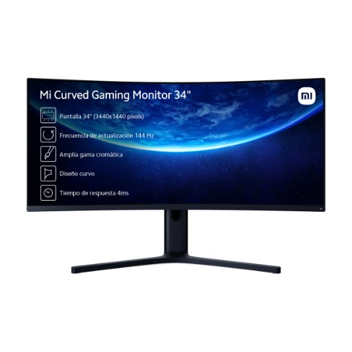 Xiaomi Mi Curved Gaming Monitor 34 Inch with AMD FreeSyncPremium (WQHD 3.440 x 1.440, 21:9, 144Hz, 4ms, 300lm, 121% sRGB, 2 HDMI, 2 Display Port, Audio Out, TUV Certified Blue Light Reduction) - 