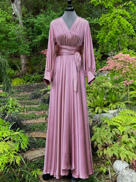 "Coquette" Beverly Dressing Gown w/ Crystal Button Cuffs 