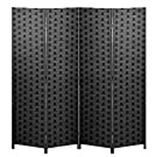 Room Divider 6FT Wall Divider Wood Screen 4 Panels Wood Mesh Hand-Woven Design Room Screen Divider Indoor Folding Portable Partition Screen,Black