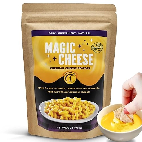 Vegan Magic Cheese Sauce (6oz powder makes 14oz cheese sauce), Cheddar Cheese Powder for Vegan, Plant-Based Cheese, Nacho Dipping Sauce, Mac & Cheese, Salty Crackers Dairy Free, Low Sodium