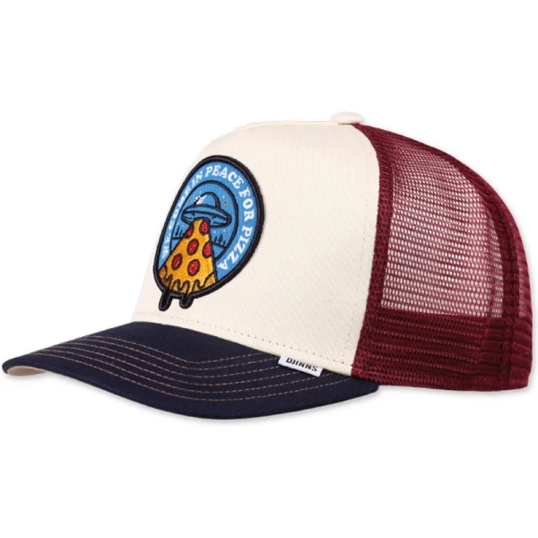 Caphunters - Djinns Food Peace Pizza HFT Beige, Red and Blue Trucker Hat: Caphunters.com