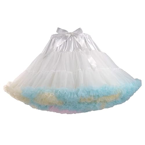 Colyanda Womens 3-Layered Pleated Tulle Petticoat Tutu Puffy Party Cosplay Skirt - One Size - White+rainbow