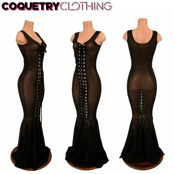 Sheer Mesh See Through Tank Style Fishtail Gown 