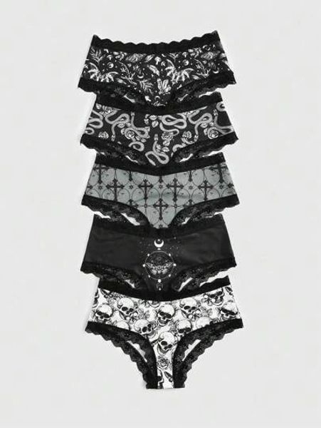 ROMWE Goth 6pack Bloemenkant Schelpentrim Panty