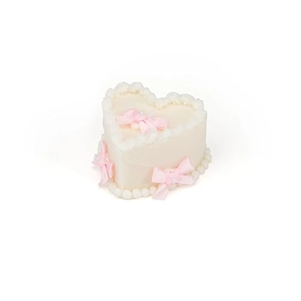 Room Decor Heart Cake Shaped Candle (5 OZ, Vanilla Cream Scented)