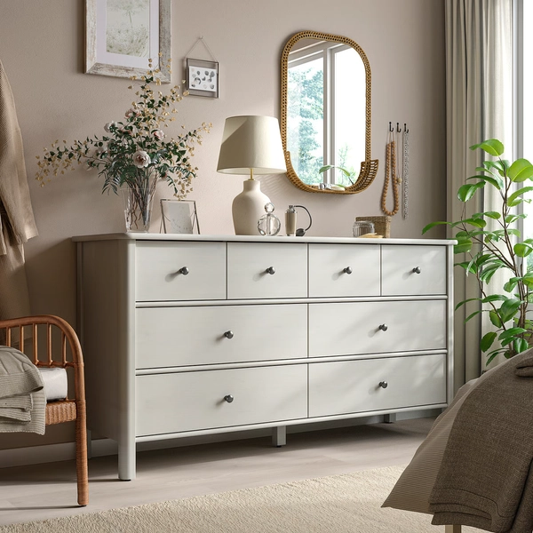 STOREMOLLA 8-drawer dresser - light grey-beige stained 67 3/8x19 5/8x35 7/8 "