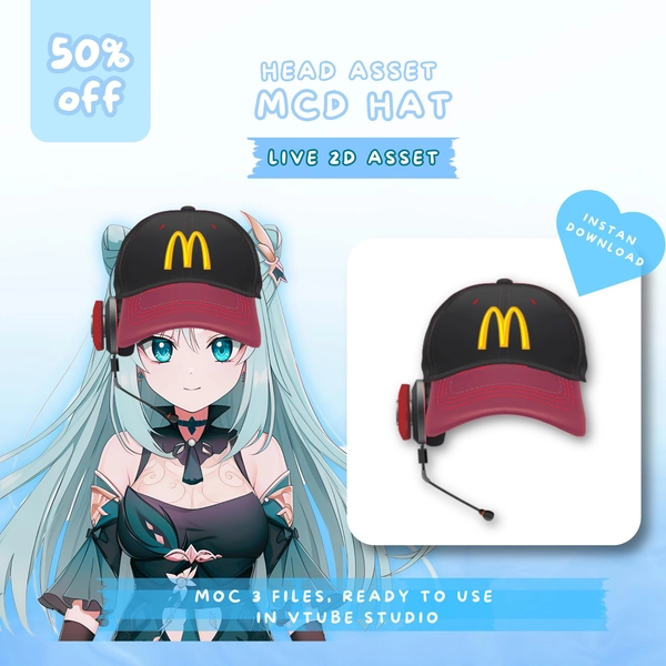 Vtuber Asset | Vtuber Head Asset | Rigged fast food hat | Premade Assets, Prop, Vtuber Hat