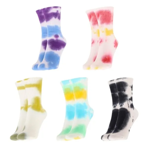 Bassom Tie Dye Socks, Colorful Crew Socks for Women, Soft Cotton Calf Casual Socks Set, 5 Pairs