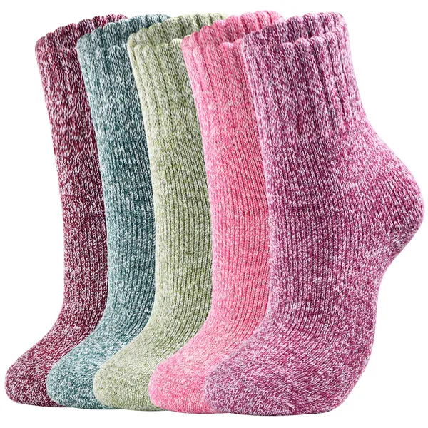 Wool Socks - Winter Warm Wool Socks for Women, Super Soft Crew Boot Socks, Thick Knit Cozy Wool Socks Gifts for Women/Men - 5 Pack,solid 1,6-10