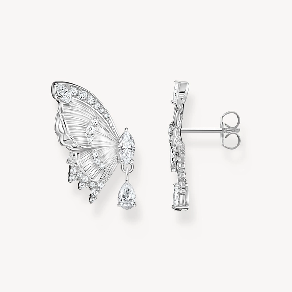 Silver ear studs Butterfly Paradise with stones