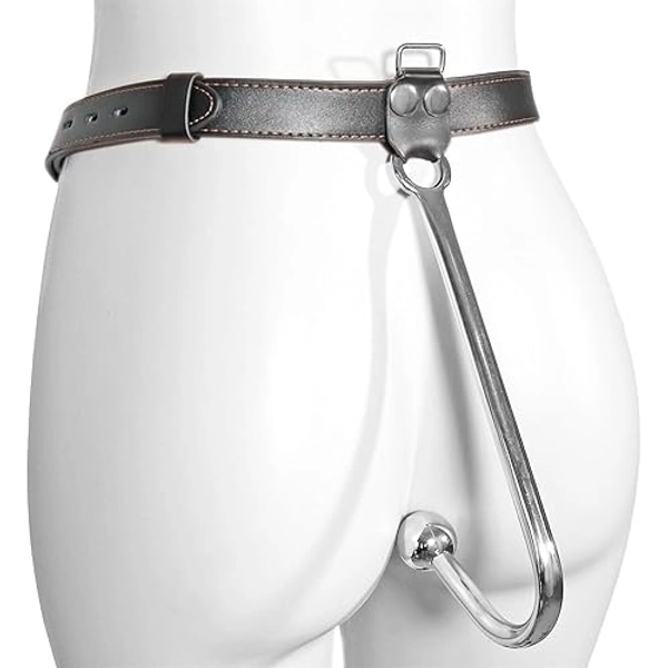 ALMYMM Damen Lederseil Keuschheitsgürtel flirten sexy Leder Harness Unterwäsche mit Analhaken Buttplug verstellbarer Bondage BDSM Edelstahl Analplug (Analkugel Ø3.0cm)