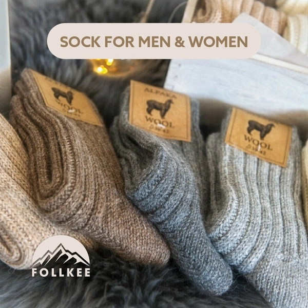 Follkee Alpaca  Organic Wool Socks Fall Winter Hiking, Trekking  Great Gift Idea, Cozy Socks, Fuzzy Socks, Natural Organic Socks, Earthing