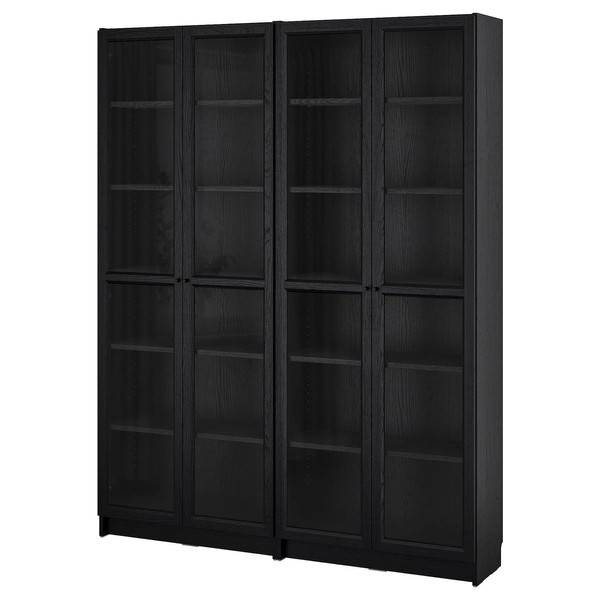 BILLY / OXBERG Bookcase comb w glass doors - black oak effect 63x79 1/2 "