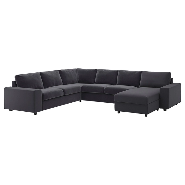 VIMLE Crnr sofa-bed, 5-seat w chaise lng - with wide armrests/Djuparp dark grey