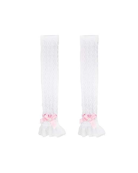 White Pink Bow Leg Warmers