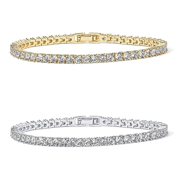 PAVOI 14K Gold Plated 3mm Cubic Zirconia Classic Tennis Bracelet | Gold Bracelets for Women | Size 6.5-7.5 Inch