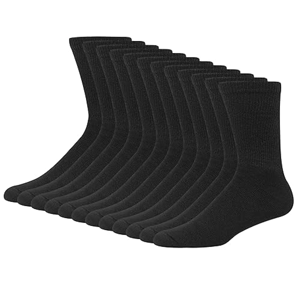 Hanes Men's Double Tough Crew Socks, 12-Pair Pack - 12-14 - Black - 12 Pack