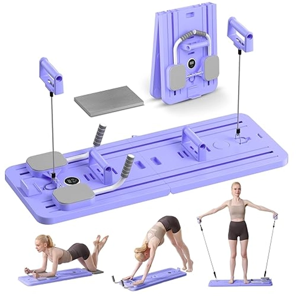 Pilates Reformer Machine, Portable Home Gym with Auto Rebound and Pilates Function, Abdominal Core Trainer, Push-up Board, Full Body Workout, Professional Fitness Training Equipment for Men and Women