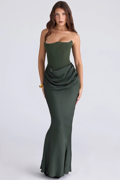Persephone Emerald Green Crepe Strapless Corset Maxi Dress