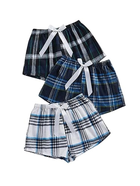 GORGLITTER Women's 3 Piece Plaid Pajama Shorts Elastic Waist Cute Pj Shorts
