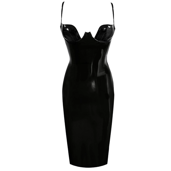 Latex Paris Cup Pencil Dress w/ Layered Cups in supatex black