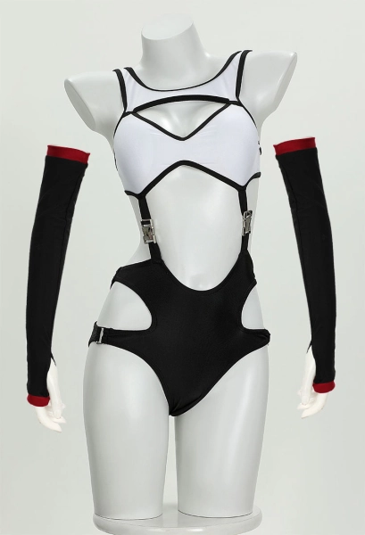 Tife Derivative Swimsuit Cutout Top and Bottoms Bikini Set with Arm Sleeves