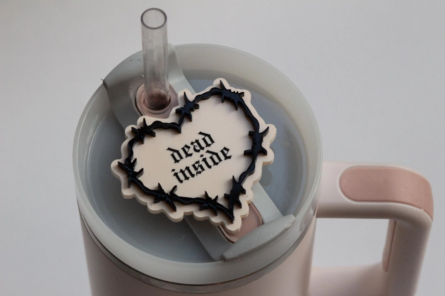 dead inside stanley lid, stanley accessory, stanley cup accessory, dead inside, heart stanley topper, stanley topper, stanley lid decor