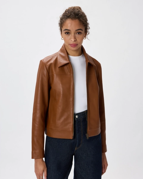 100% Leather Cropped Zip-Front Jacket