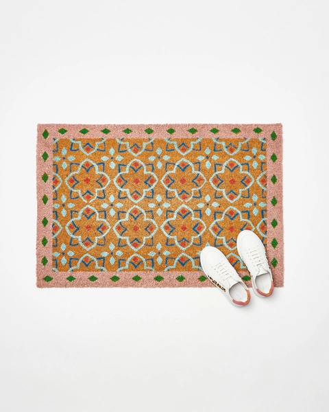 Tile Bordered Pink Doormat Large | Oliver Bonas