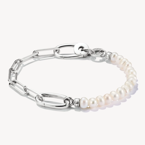 Bracelet Charm Paperclip et perles avec un Connect Link argent