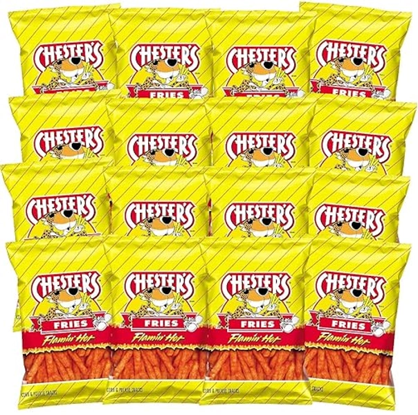 Chester's Flamin' Hot Fries - Snack Pack of 16 Gluten Free Healthy Chips & Crisps- Bulk Snacks & Individual Chips - Variety Chips for All Adults, Teenagers, and Kids Snacks, 1.75 Ounce Bags