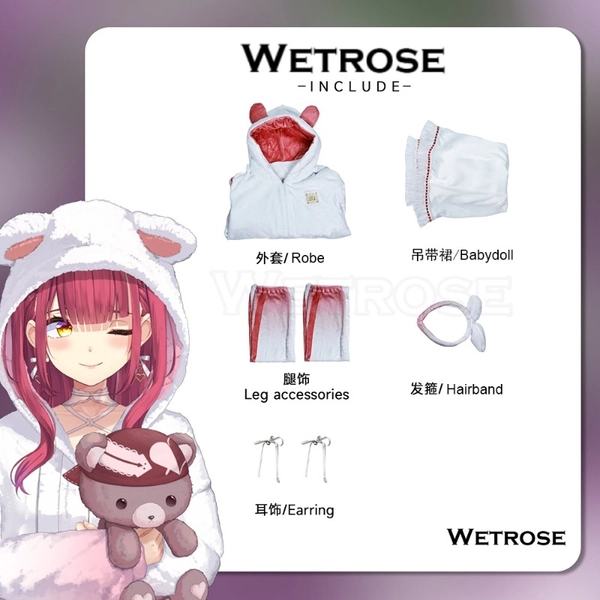 [Wetrose] In Stock Hololive Houshou Marine Nightwear Sleepwear Sleepdress Nightdress Pajamas Outfit Cosplay Costume Full Set 宝鐘マリンパジャマコスプレ