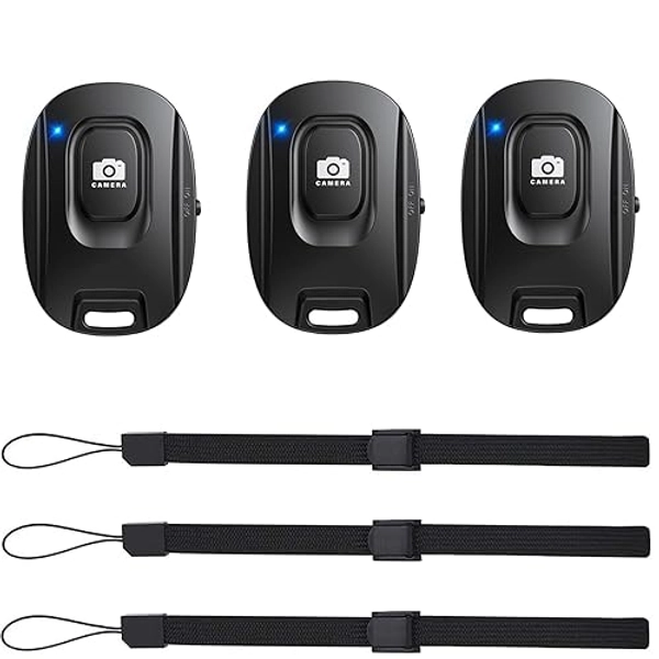 Quepanda Wireless Camera Remote Shutter for Photos and Videos (3 Pack), Bluetooth Camera Remote Clicker Selfie Button Compatible with iPhone and Android cell Phones Wrist Strap Included (3 Pack Black)