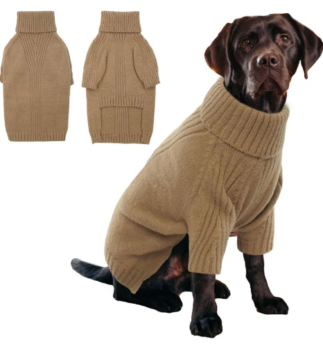 IECOii Large Dog Sweater,Pet Dog Sweaters for Large Dogs Boy,Thanksgiving Fall Knit Doggie Sweatshirt,Turtleneck Thick Warm Girl Dog Sweater,Winter Knitwear Clothes for Corgi,French Bulldog(Blue L) - Large - Camel