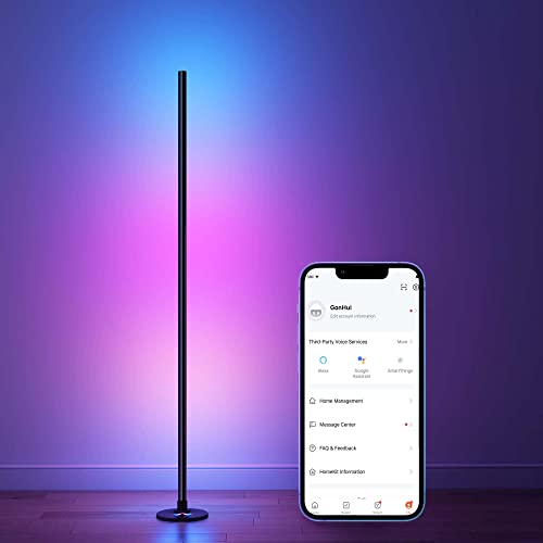 GonHui Corner Floor Lamp, LED Smart Floor Lamp Compatible with Alexa, Color Changing Ambience Light with Music Sync, Modern Corner Lit Standing Lamp for Living Room Bedroom Gaming Room(Black) - Black