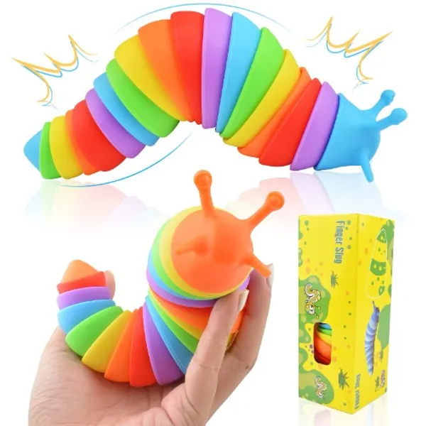 Cevioce Fidget Slug Toy, Sensory Slug Fidget Toy for Kids & Adults, 2Pcs Cute 3D Articulated Sensory Toys - Can Be Spliced, Safe｜Exercise Wrist Strength & Stress Relief, Great Gift for ADHD Autism - A-2PCS