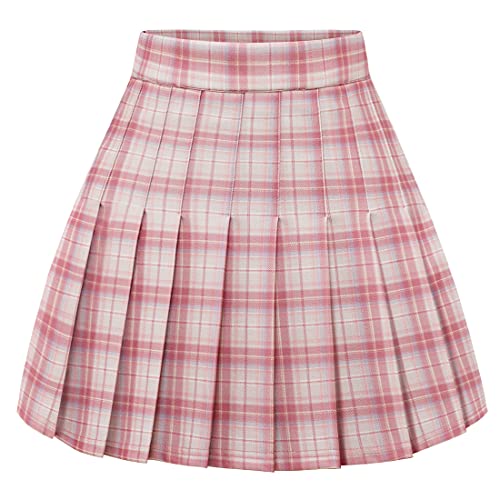 Timormode Women’s Pleated Skirt Mini Skater Basic Skirt School Cheerleader - 4X-Large - Pink White Plaid