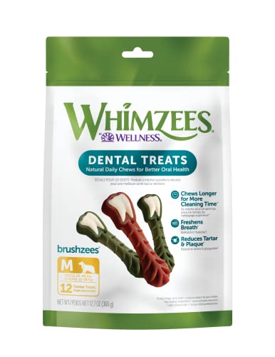 WHIMZEES by Wellness Brushing Dental Chews For Dogs, Grain-Free, Long Lasting Treats, Freshens Breath Medium Breed, 12 Count - Treats - 12 Count (Pack of 1)