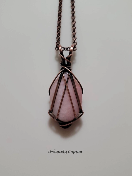 Peruvian Pink Opal Necklace, Wire Wrapped Pendant, Wife Gift For Her, Copper Anniversary, 7th, 22nd, Wedding Anniversaries, October Birthday