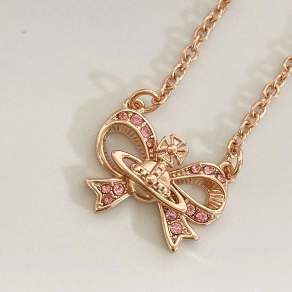 Vivienne Westwood Necklace Ribbon Heart Pink Gold w/drawstring [EJ676