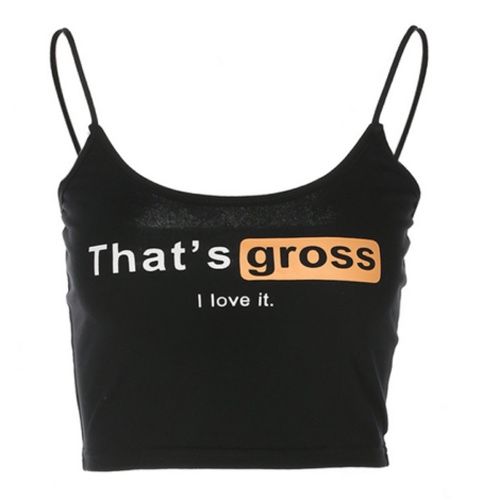 GOOCHEER Women Girls Letter Printed Camisole Sleeveless Crop Top - Small - Black